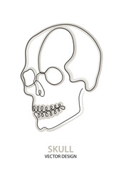 simply light gray outline colored black and white vector continuous line drawing of human skull isolated on white background with copy space for text