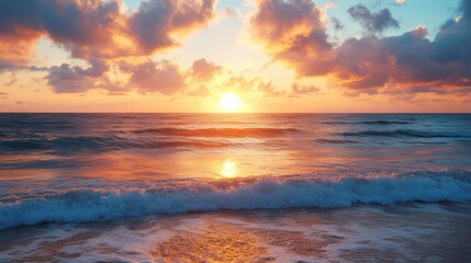 The Embrace of the Sun and the Ocean. Beautiful sunrise scenery over the sea with reflection on the surface