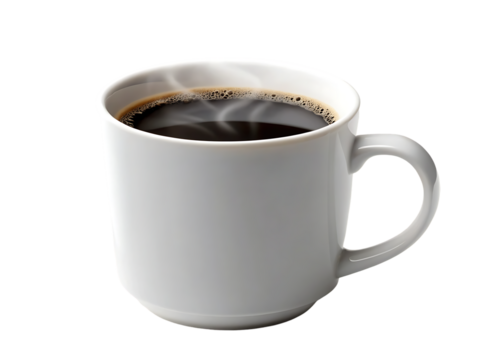 Steaming cup of black coffee.