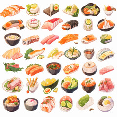 japanese sushi food meat salad set