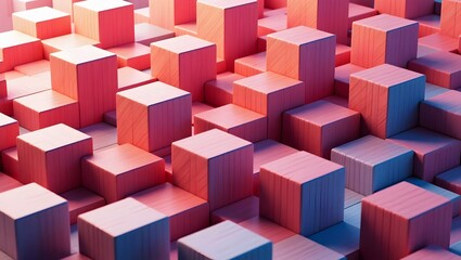 Fototapeta premium Pastel Pink Blocks in a Soft Gradient Landscape. Modern 3D Cubes with Vibrant Color Transitions.