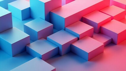 Obraz premium Gradient Pink and Blue 3D Blocks with Soft Lighting. Vibrant Pastel Cubes for Modern Abstract Background