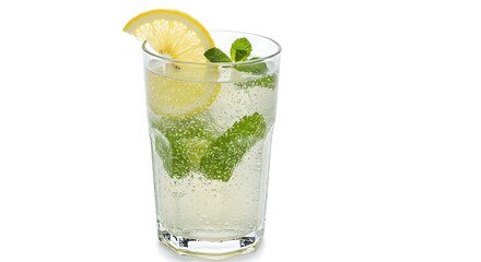 Fototapeta premium Refreshing Lemonade with Mint and Lemon Slice in Clear Glass