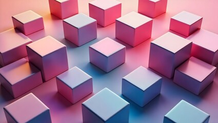 Obraz premium Pastel Pink and Blue Cubes with Gradient Lighting. Minimal 3D Blocks for Modern Abstract Displays.