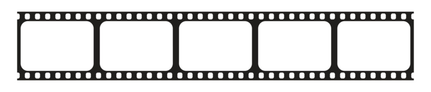 Vector Movie film long strip, seamless vintage filmstrip roll frame. Video or movie filmstrip overlay, cinema or photograph camera long film strip isolated on white background.