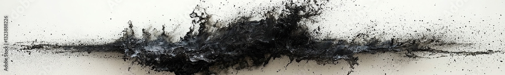 Poster abstract black texture with dynamic flow and artistic splatter effect on a minimalistic background.