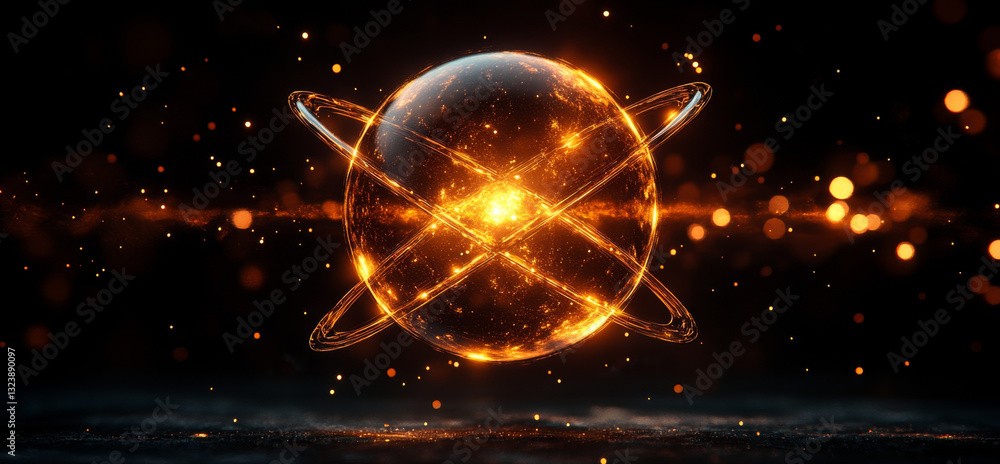 Fototapete An artistic representation of quantum phenomena showcases a glowing sphere symbolizing qubits and their interactions.