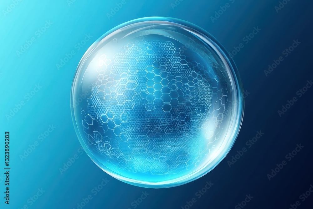 Poster creative graphic layout showcasing glass design with hexagonal patterns and vibrant background