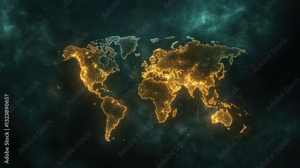 Poster global network: a luminous world map depicting interconnectedness