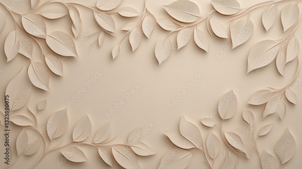 Aufkleber elegant paper leaf border on beige background creating artistic minimalist frame for creative projec