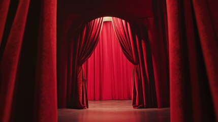 Fototapeta premium Majestic Red Stage Curtain Framing an Arch Entrance