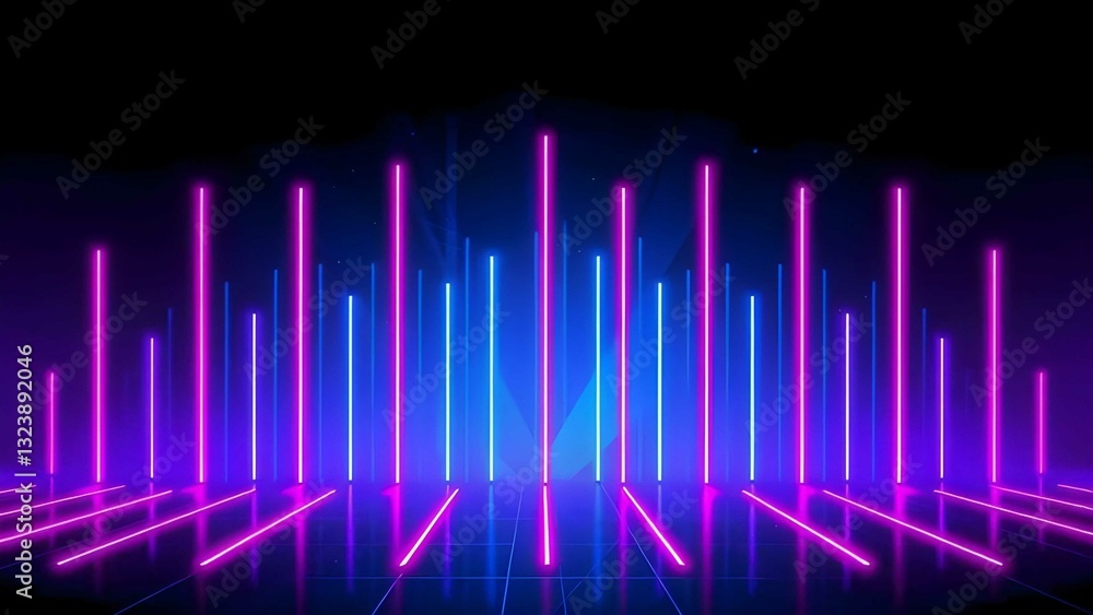 Aufkleber vibrant neon lines cascade down a dark background, creating a futuristic and dynamic digital art pie
