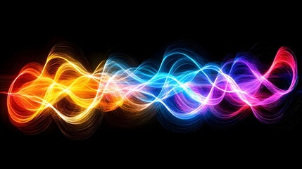 Obraz premium Black background with glowing neon lines forming abstract shapes, futuristic and dynamic.