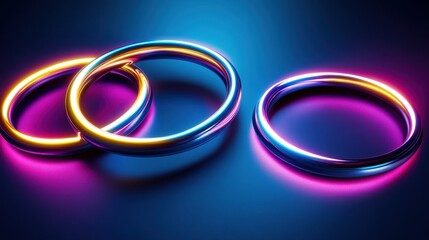 Three metallic rings with neon glow, overlapping.