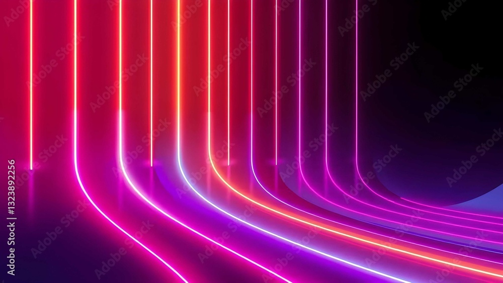 Poster vibrant neon lines cascade down a dark background, creating a futuristic and dynamic digital art pie
