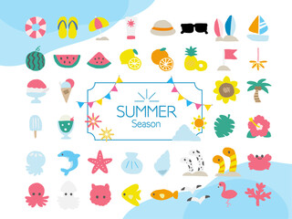 夏の手描きベクターアイコンイラストセット｜ビーチ・海・リゾート – Beach Hand-Drawn Vector Illustration