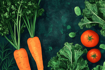 Fresh Organic Vegetables on a Rustic Dark Background