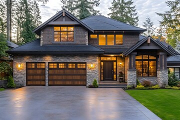 a luxury home with a garage and driveway.