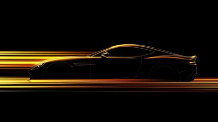 Sleek silhouette of a luxury sports car in motion, surrounded by dynamic golden and orange light streaks, conveying speed and elegance in a modern design