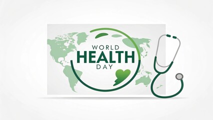 world health day and wellness background. World Health Day design featuring a map and stethoscope in green tones.