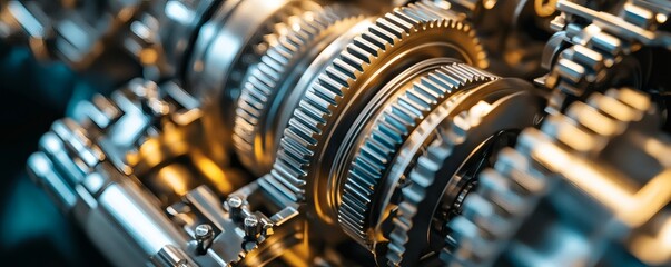 Fototapeta premium A detailed view of intricately meshed metal machine gears