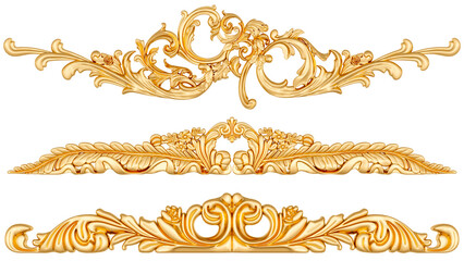 Gold ornament on white background, 3D render
