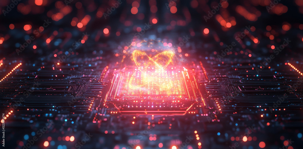 Aufkleber This visual representation illustrates the concepts of quantum computing, focusing on qubits, superposition, and entanglement. It highlights the intricate design of a quantum processor.
