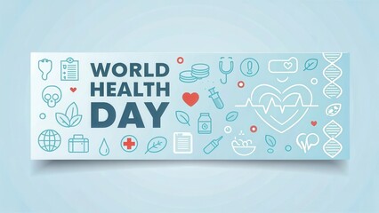 world health day and wellness background. World Health Day banner featuring health-related icons and symbols in a modern design.