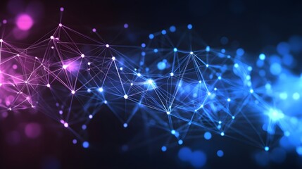 Fototapeta premium Black background with glowing particles in blue and purple, mystical atmosphere, futuristic.