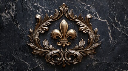 Victorian-style heraldic crest with acanthus leaves and royal fleur-de-lis