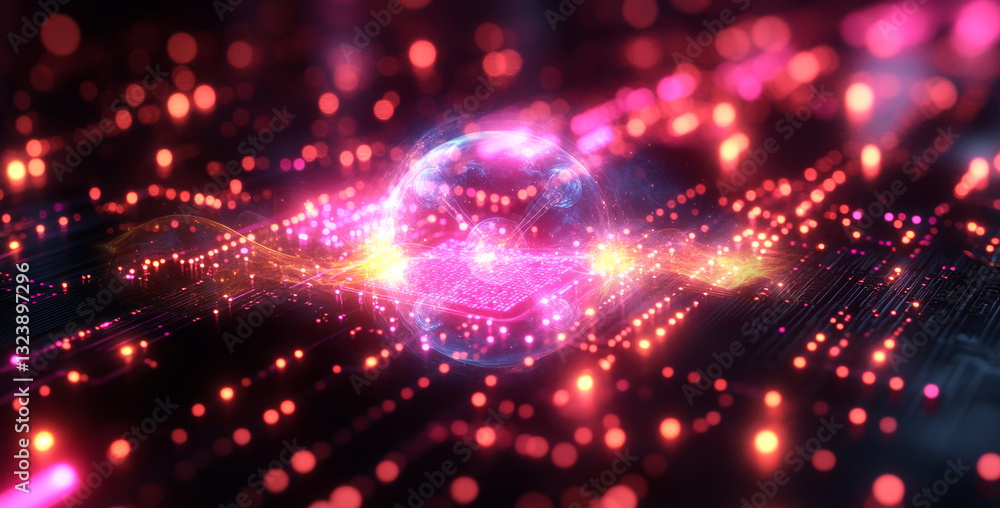 Aufkleber This depiction illustrates the principles of quantum computing, featuring a vibrant representation of qubits demonstrating superposition and entanglement.
