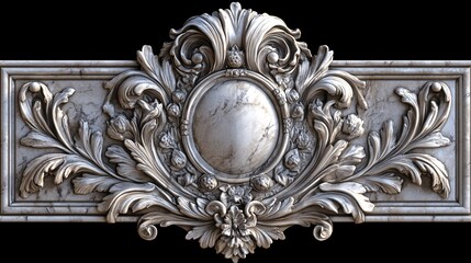 Baroque-style marble crest with acanthus reliefs and decorative medallions