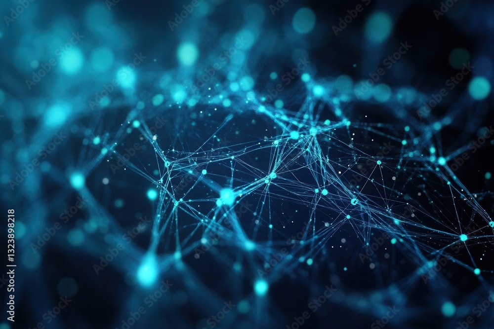 Leinwandbilder Futuristic neural network patterns in deep blue and cyan design for cutting-edge technology representation