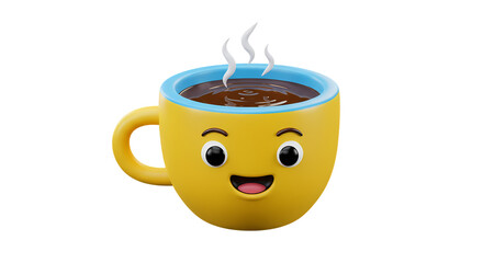 Cute Coffee Mug: Happy Coffee Drink on transparent background