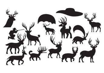Silhouette Deer Vector: Antlered Buck Silhouettes, Hunting Wildlife Clip Art for Design Projects Crafts