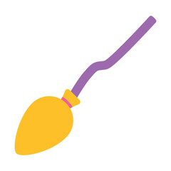 Colorful flat vector illustration of a witch's broomstick with a yellow brush and purple handle, ideal for Halloween or magical themes