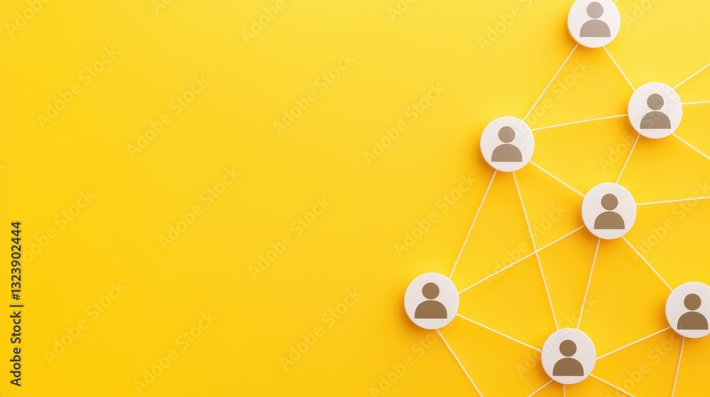 Poster abstract minimalist communication network concept with connection nodes on yellow background