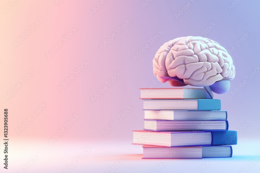 Poster smart study concept featuring brain and books representing ai driven learning assistance