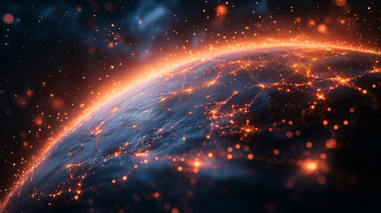 Abstract 3D globe with glowing connection lines, symbolizing global connectivity and digital networks.