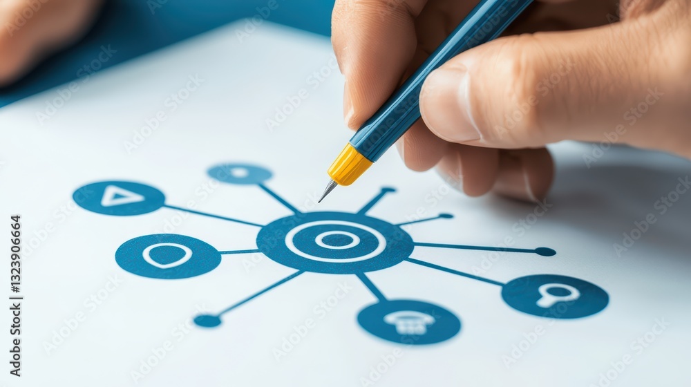 Poster strategic planning concept for marketers with visual mapping elements on surface
