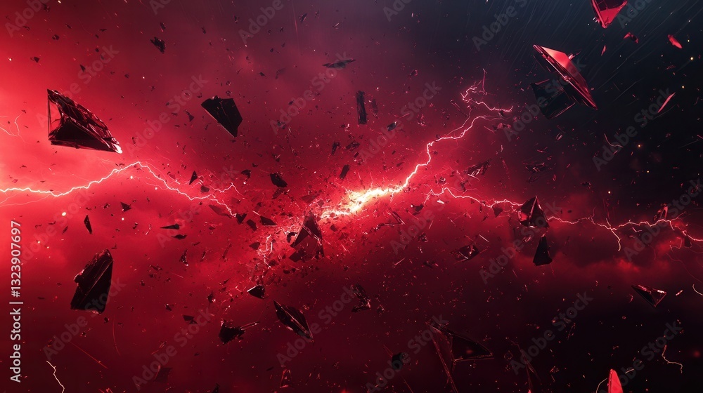 Poster dramatic abstract background of stormy skies with lightning and shattered glass for a cinematic expe