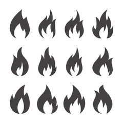 Fire flame icon set isolated on white background