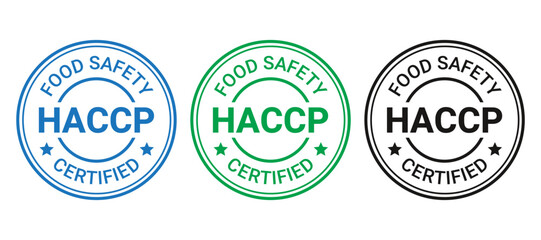 HACCP certified round stamp. Hazard analysis and Critical Control Points emblem. Warranty quality icon isolated on white background. Food safety badge sticker. Vector illustration.
