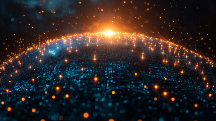 Obraz premium Abstract 3D globe with glowing connection lines, symbolizing global connectivity and digital networks.