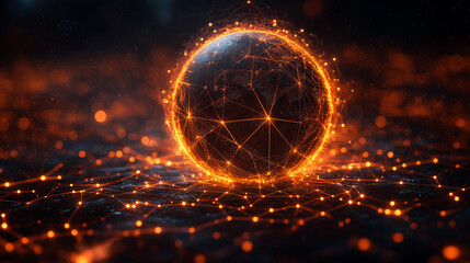 Fototapeta premium Abstract 3D globe with glowing connection lines, symbolizing global connectivity and digital networks.