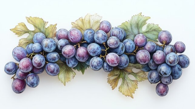 A bunch of grapes isolated on a white background, with each grapees intricate texture clearly visible