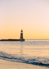 Beautiful lighthouse sunset Xunliao Bay coastline in Huizhou, Guangdong province, China, in January...