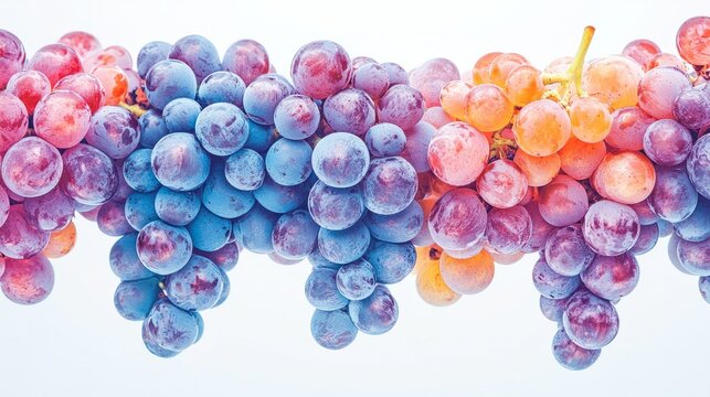 A bunch of grapes isolated on a white background, with each grapees intricate texture clearly visible