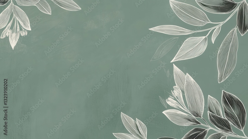 Poster Soft green background with elegant botanical line art and subtle textures reflecting modern eco-friendly design principles