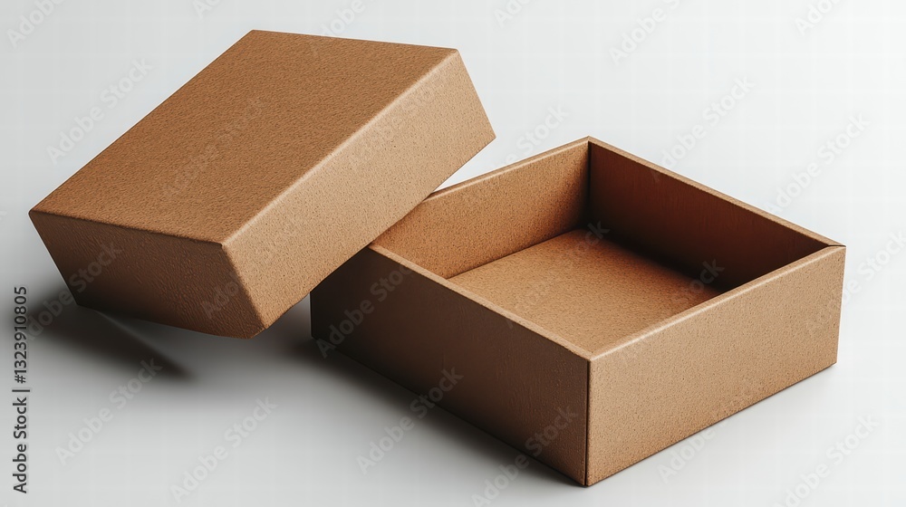 Poster unveiling possibilities: an open cardboard box presents a blank canvas of potential, its textured su